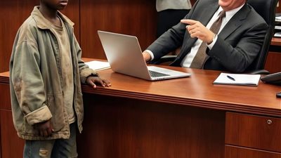 طفل أسود بحذاء مهترئ ذهب إلى البنك للتحقق من حسابه