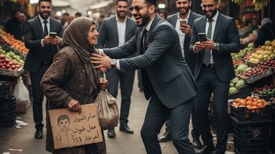 قصة مليونير حديث الثراء دفعَ متسوّلةً فقيرة في السوق