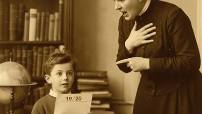 يحكى ان التلميذ صغير بعد أن حصل على اعلام